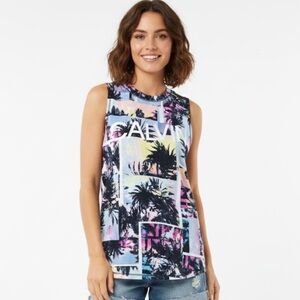 Calvin Klein Women's Palm Print Muscle Tee - Black and Purple